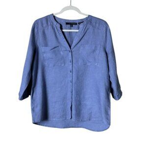 Harve Benard Blue Blouse with Button Detail
